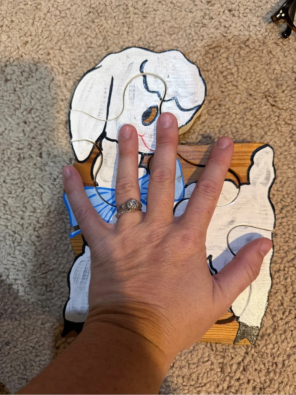 Vintage handmade wooden sheep puzzle